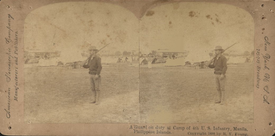 A Guard on duty at Camp of the 4th U.S. Infantry, Manila, Philippine Islands.
